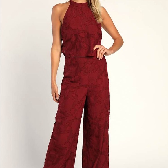 Lulus Pants - Lulu's Rich Red Halter Jumpsuit